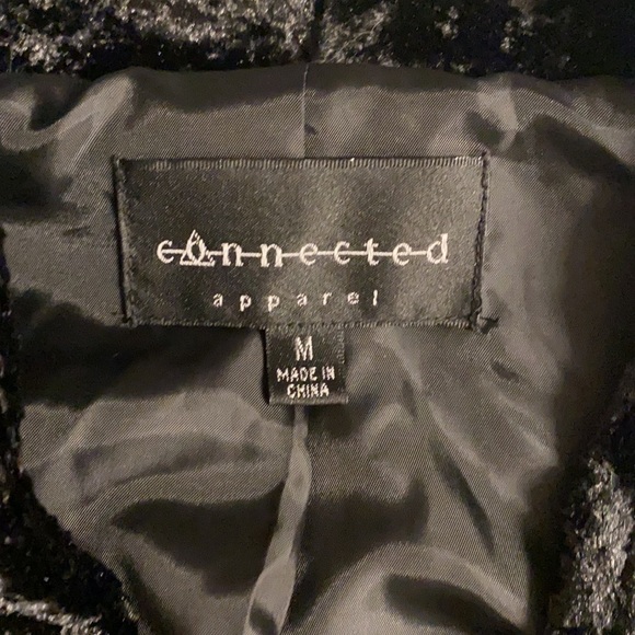 Connected Apparel Black Crushed Velvet Jacket Size M Rhinestone Embellishment - Picture 5 of 5